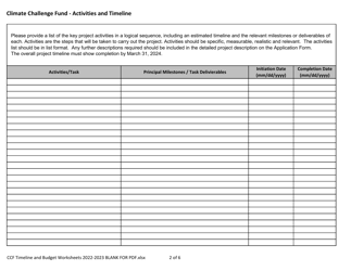 Climate Challenge Fund Timeline and Budget Worksheets - Prince Edward Island, Canada, Page 2