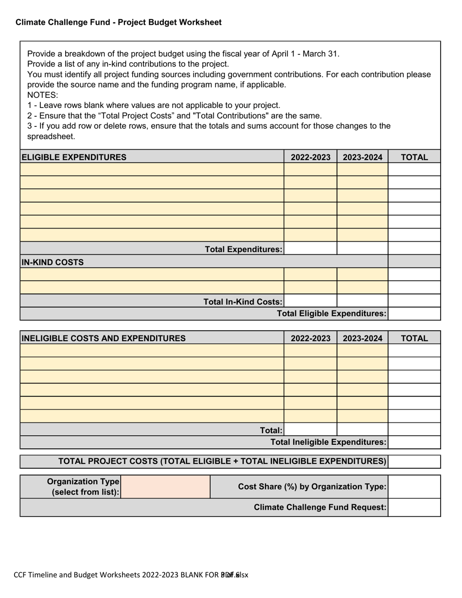 Climate Challenge Fund Timeline and Budget Worksheets - Prince Edward Island, Canada, Page 3