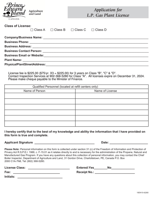 Form 15EN15-42260 Application for L.p. Gas Plant Licence - Prince Edward Island, Canada