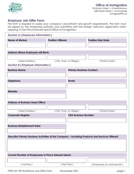 Document preview: Form PEIW-02 Employer Job Offer Form - Prince Edward Island, Canada