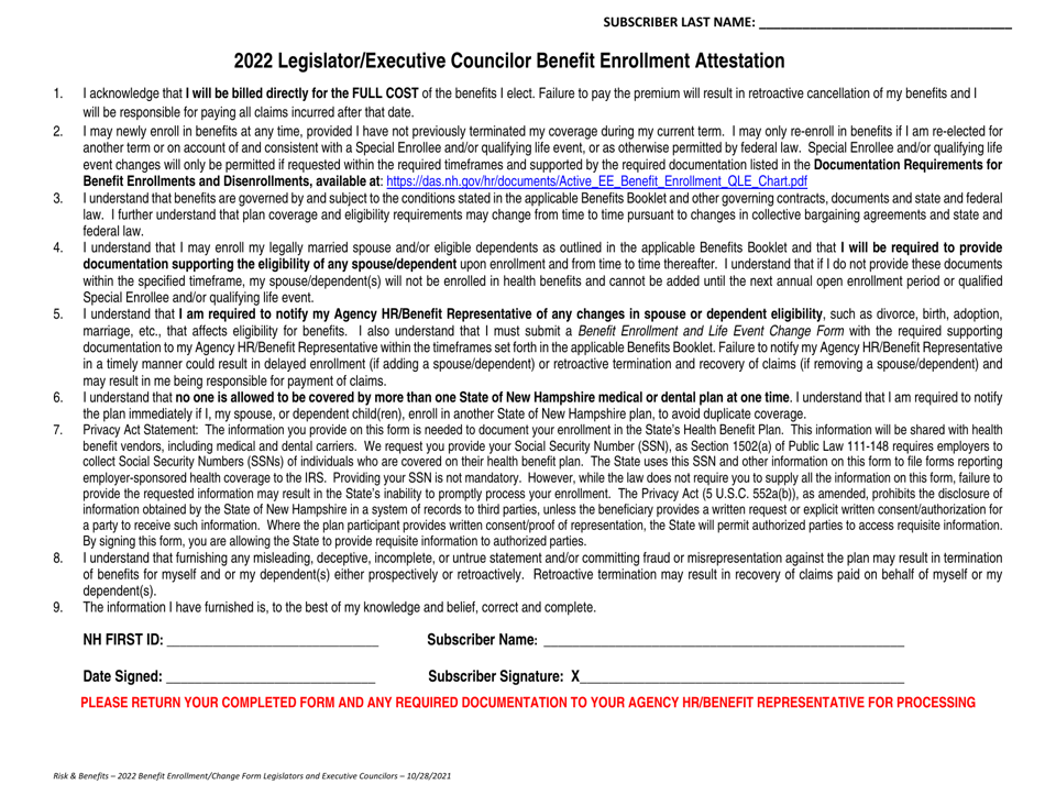 Benefit Enrollment and Life Event Change Form - Medical  Dental Benefits - Legislators and Exec Councilors - New Hampshire, Page 2