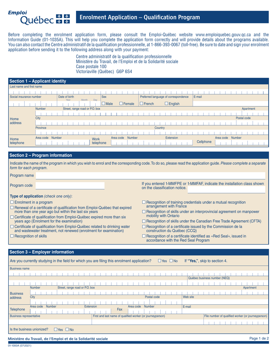 Form 01-1000A Download Fillable PDF or Fill Online Enrolment ...