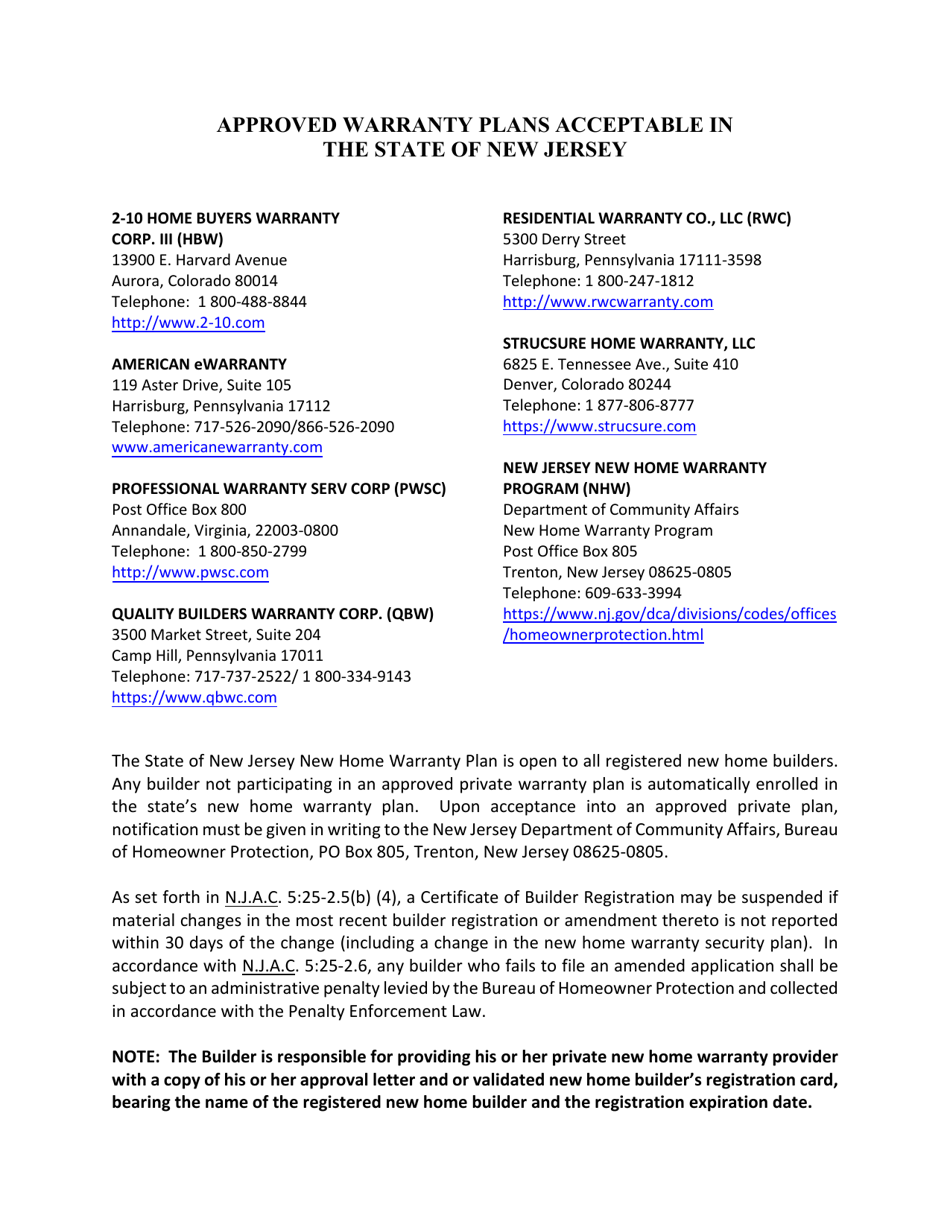 New Home Builder Registration Application - New Jersey, Page 6