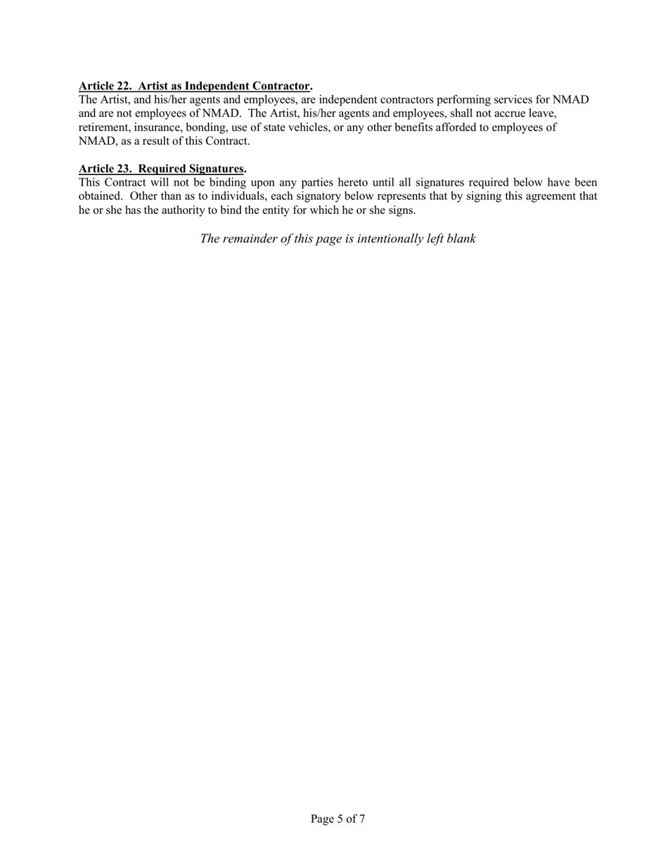 Art in Public Places Finalist Presentation Contract - Sample - New Mexico, Page 5