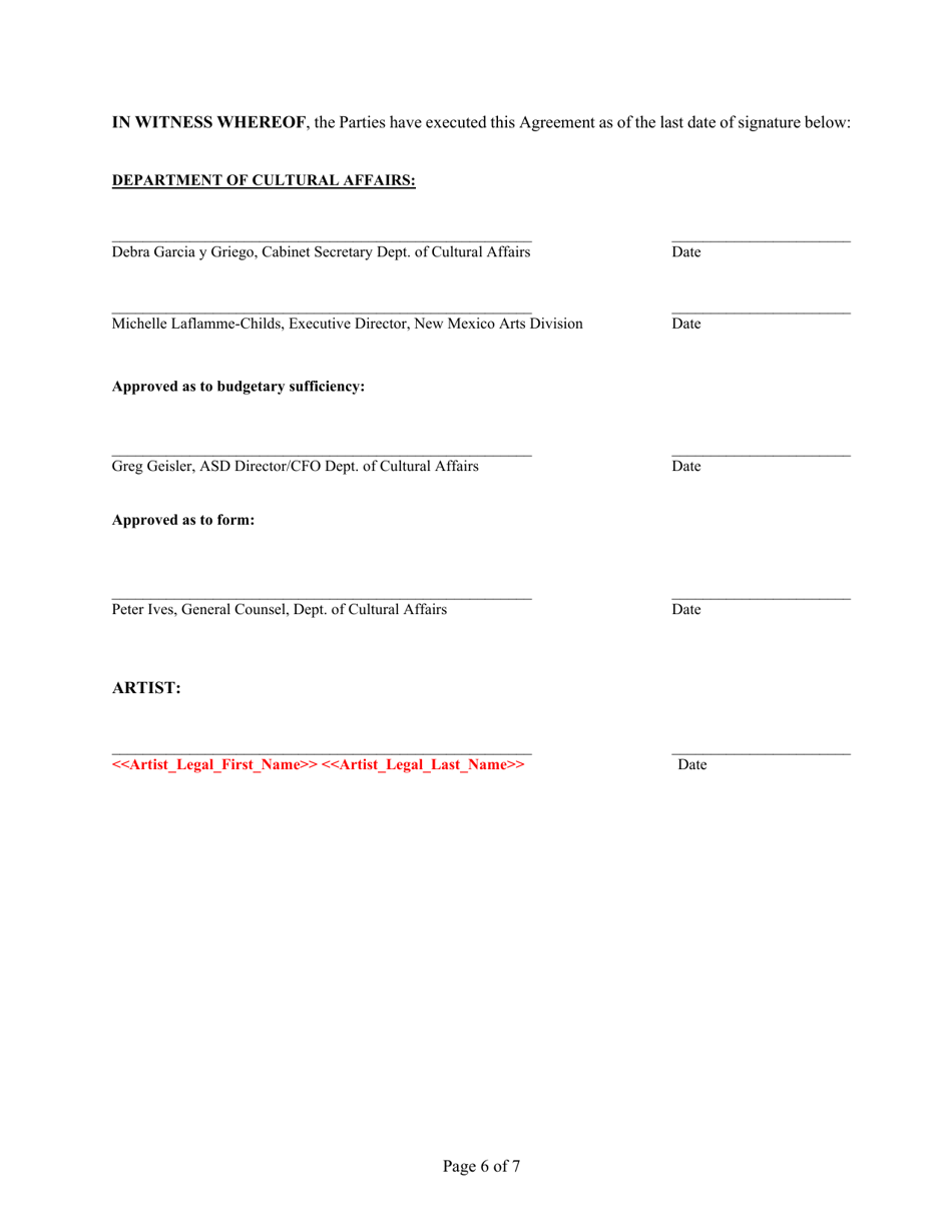 Art in Public Places Finalist Presentation Contract - Sample - New Mexico, Page 6