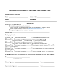 Document preview: Request to Grant a One Year Conditional Substandard License - New Mexico