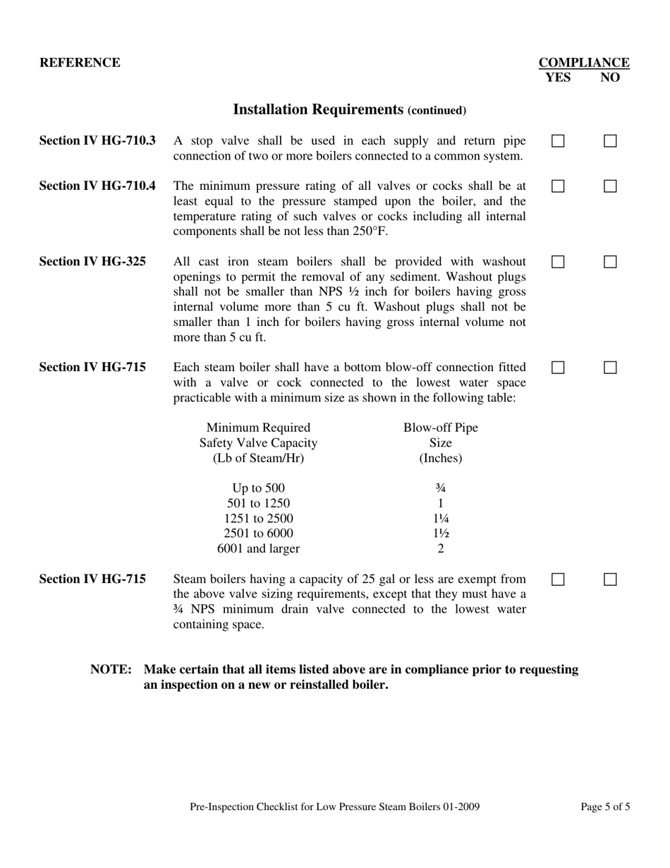 Pre-inspection Checklist for Low Pressure Steam Boilers - New Jersey, Page 5