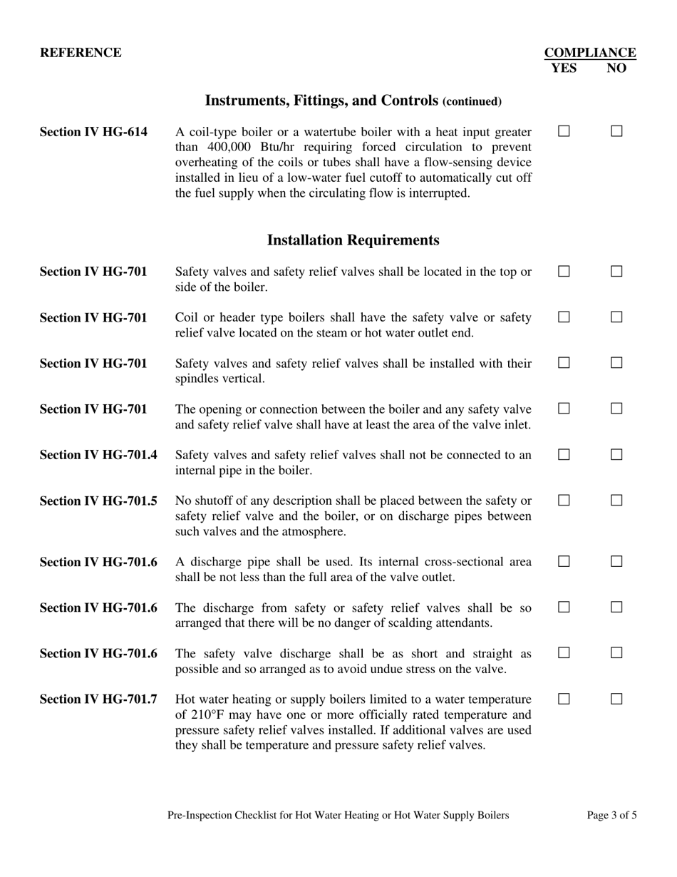Pre-inspection Checklist for Hot Water Heating or Hot Water Supply Boilers - New Jersey, Page 3