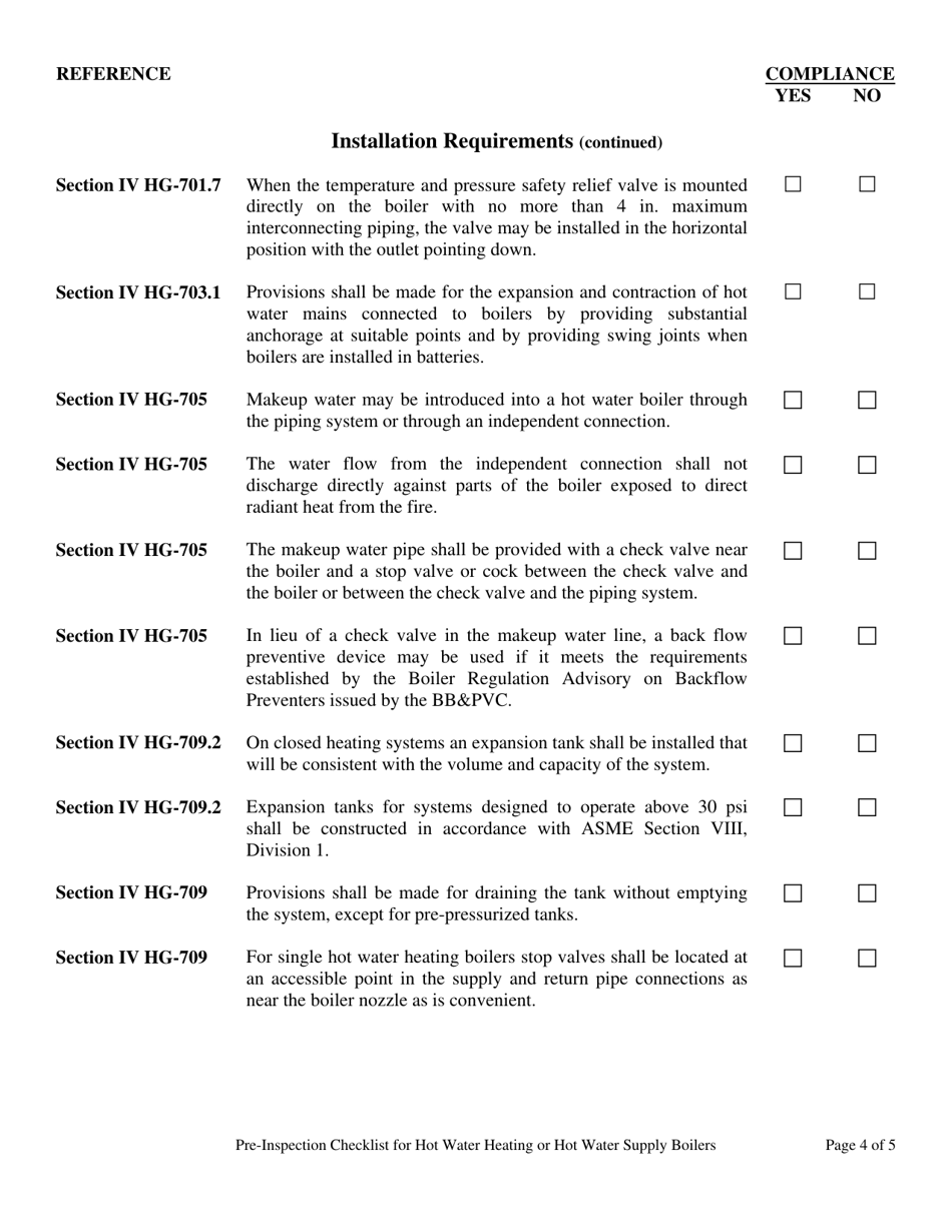 Pre-inspection Checklist for Hot Water Heating or Hot Water Supply Boilers - New Jersey, Page 4