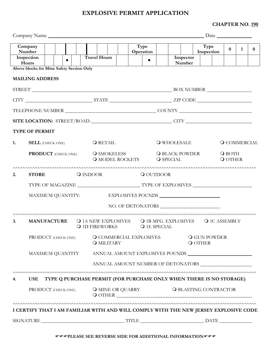 Explosive Permit Application - New Jersey, Page 1
