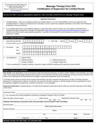 Document preview: Massage Therapist Form 5CS Certification of Supervision for Limited Permit - New York, 2021