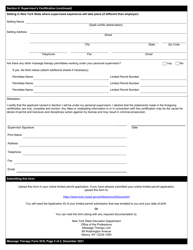 Massage Therapist Form 5CS Certification of Supervision for Limited Permit - New York, Page 2
