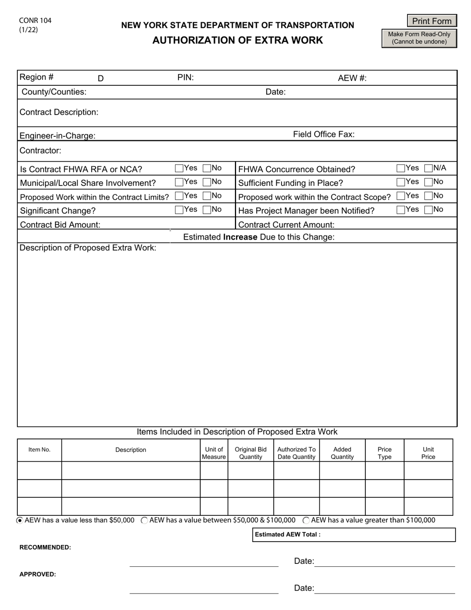 Form CONR104 Download Fillable PDF or Fill Online Authorization of ...