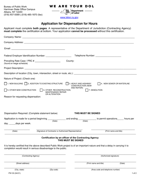 Form PW30  Printable Pdf