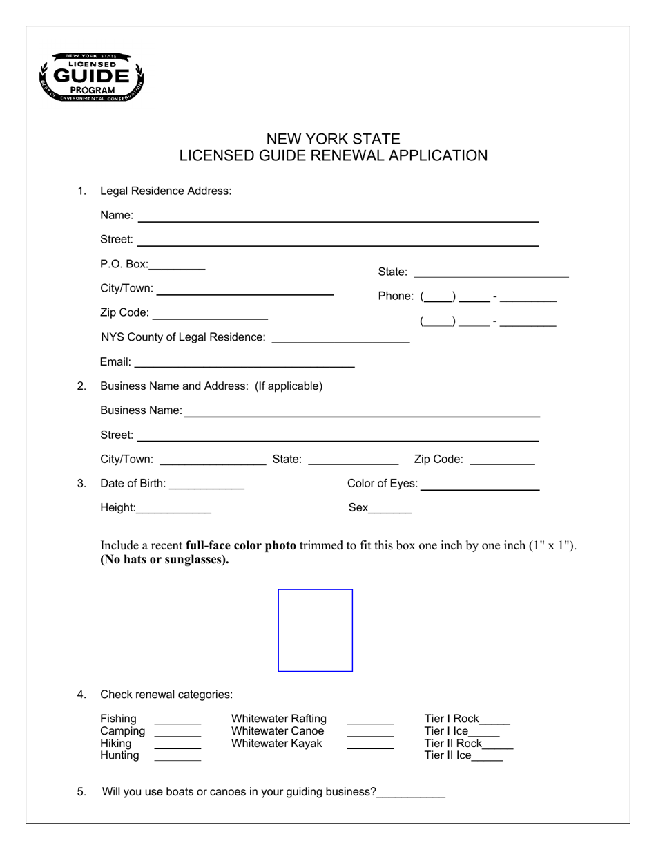 Licensed Guide Renewal Application - New York, Page 1