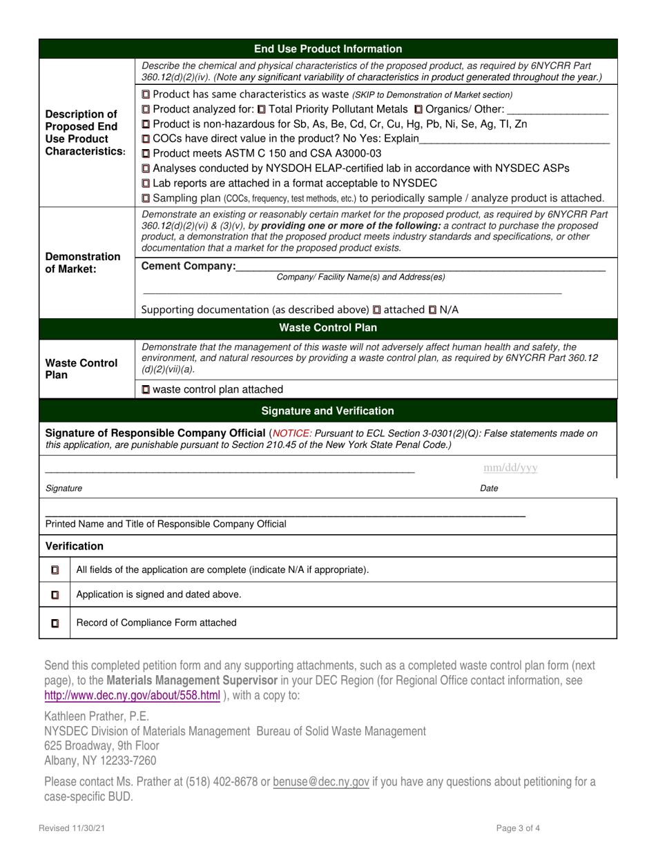 Beneficial Use Determination Petition - Cement Kiln Feedstock - New York, Page 3