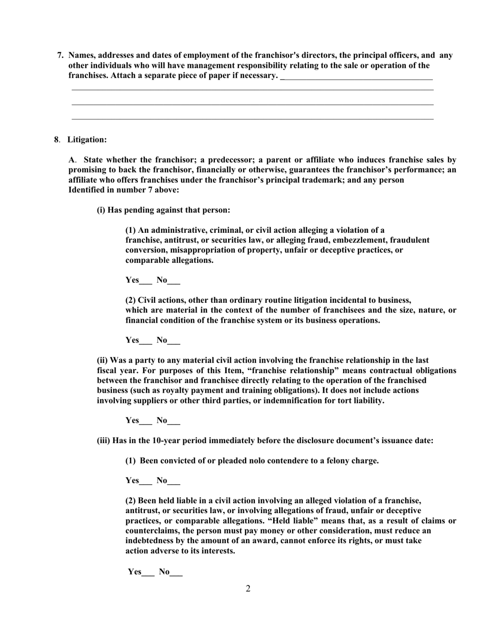 Exemption Request for an Unregistered U.S. Based Franchisor to Exhibit and Offer for Sale, but Not to Sell, Franchises at the International Franchise Expo in New York - New York, Page 2
