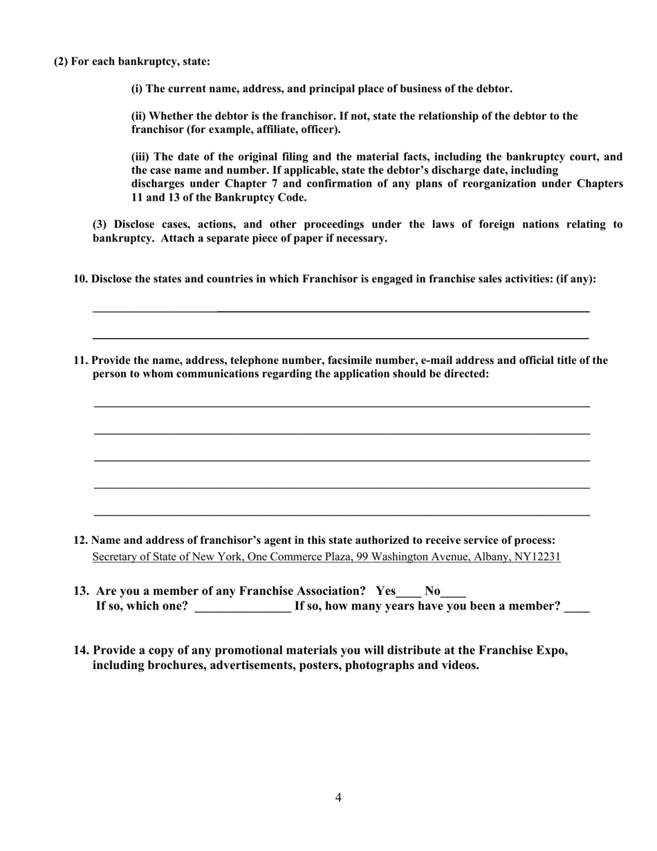 Exemption Request for an Unregistered International Franchisor to Exhibit and Offer for Sale, but Not to Sell, Franchises at the International Franchise Expo in New York - New York, Page 4