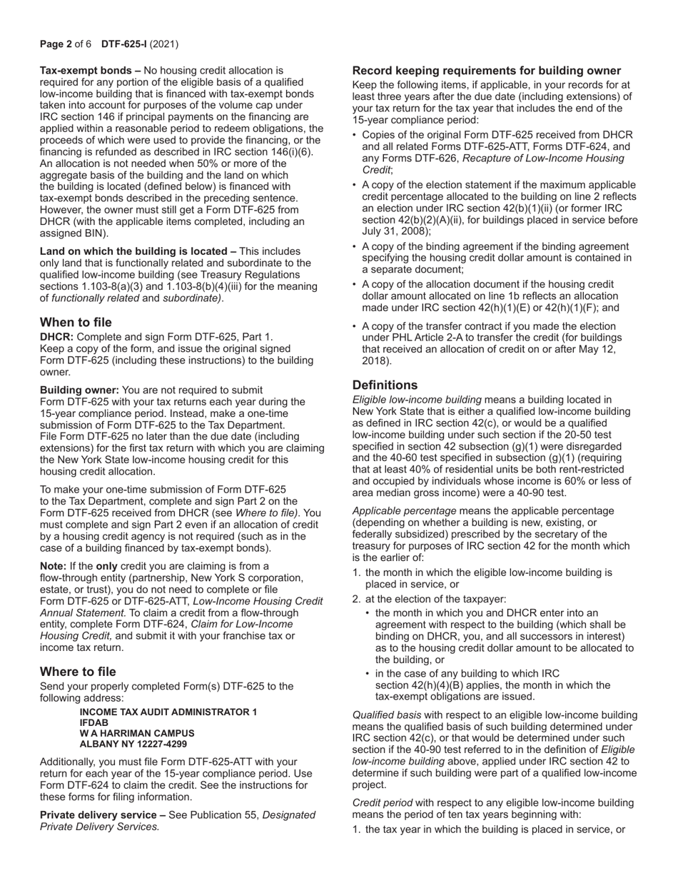Instructions for Form DTF-625 Low-Income Housing Credit Allocation and Certification - New York, Page 2