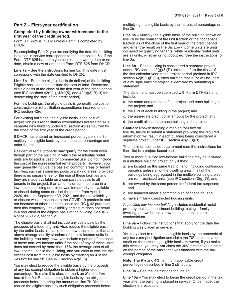 Instructions for Form DTF-625 Low-Income Housing Credit Allocation and Certification - New York, Page 5