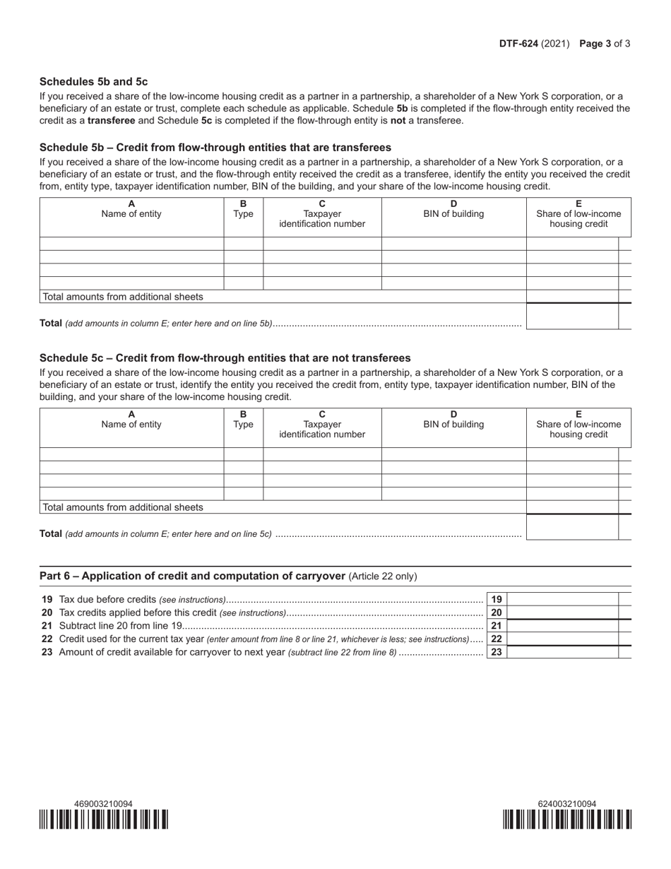 Form DTF-624 Claim for Low-Income Housing Credit - New York, Page 3