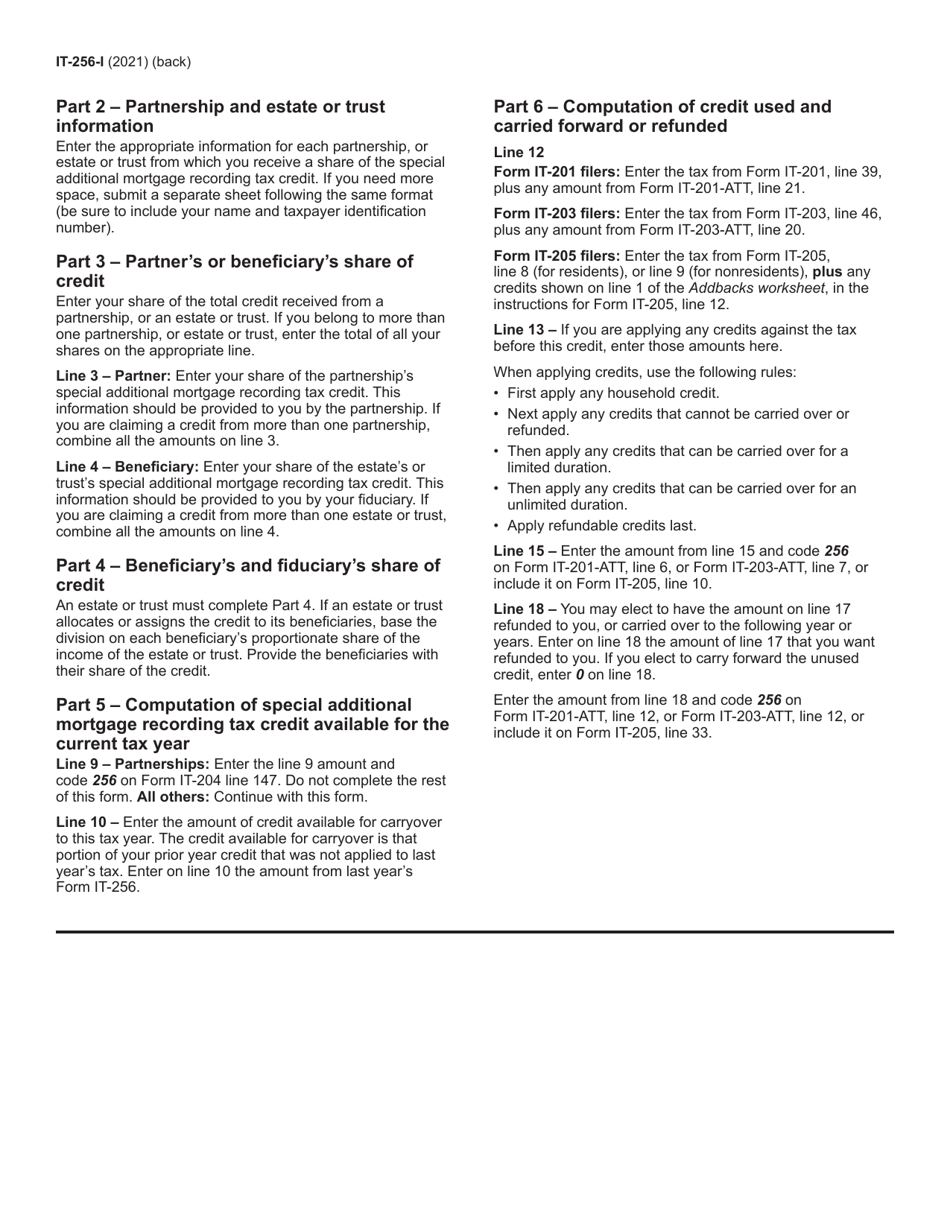 Instructions for Form IT-256 Claim for Special Additional Mortgage Recording Tax Credit - New York, Page 2