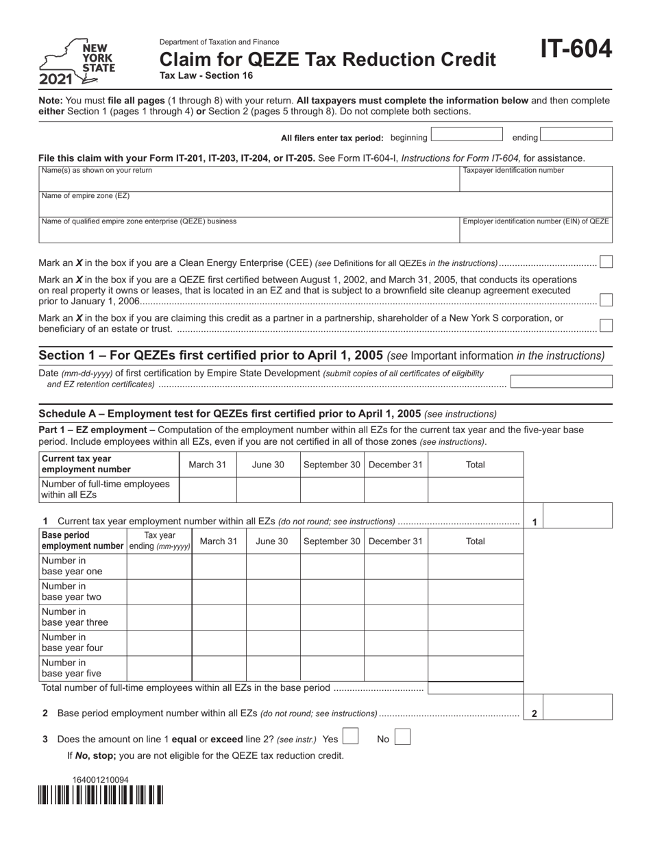 Form IT-604 - 2021 - Fill Out, Sign Online and Download Fillable PDF ...