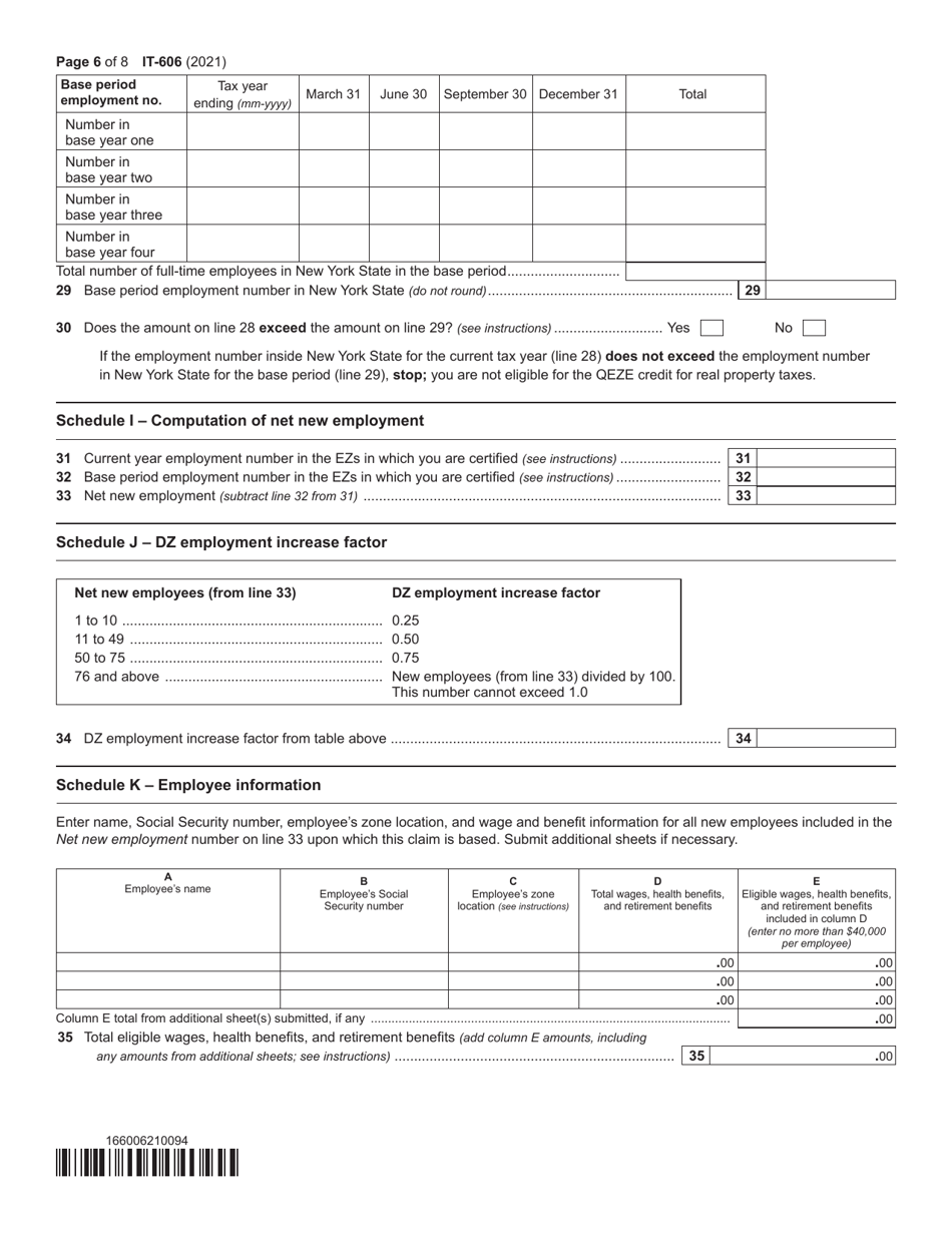 Form IT-606 Claim for Qeze Credit for Real Property Taxes - New York, Page 6