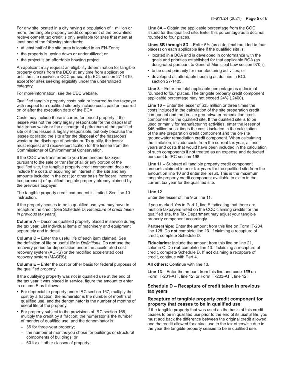 Instructions for Form IT-611.2 Claim for Brownfield Redevelopment Tax Credit for Qualified Sites Accepted Into the Brownfield Cleanup Program on or After July 1, 2015 - New York, Page 5