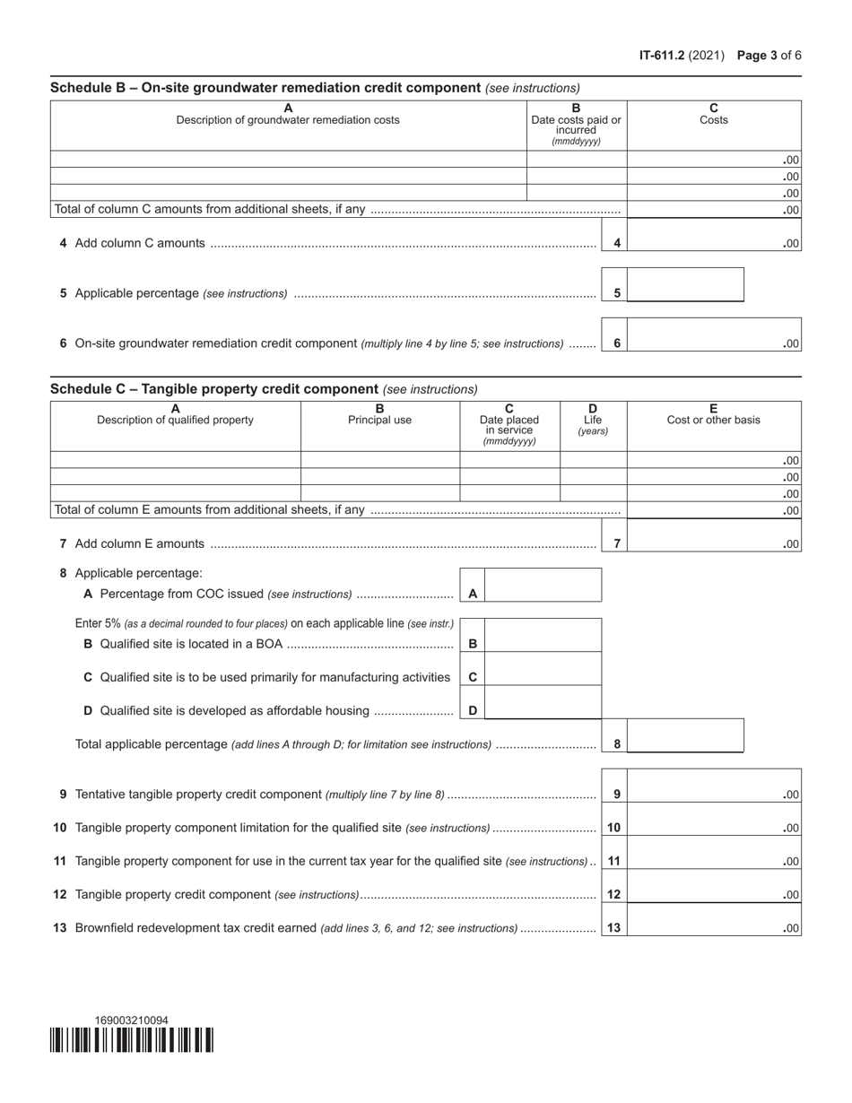 Form IT-611.2 Claim for Brownfield Redevelopment Tax Credit for Qualified Sites Accepted Into the Brownfield Cleanup Program on or After July 1, 2015 - New York, Page 3