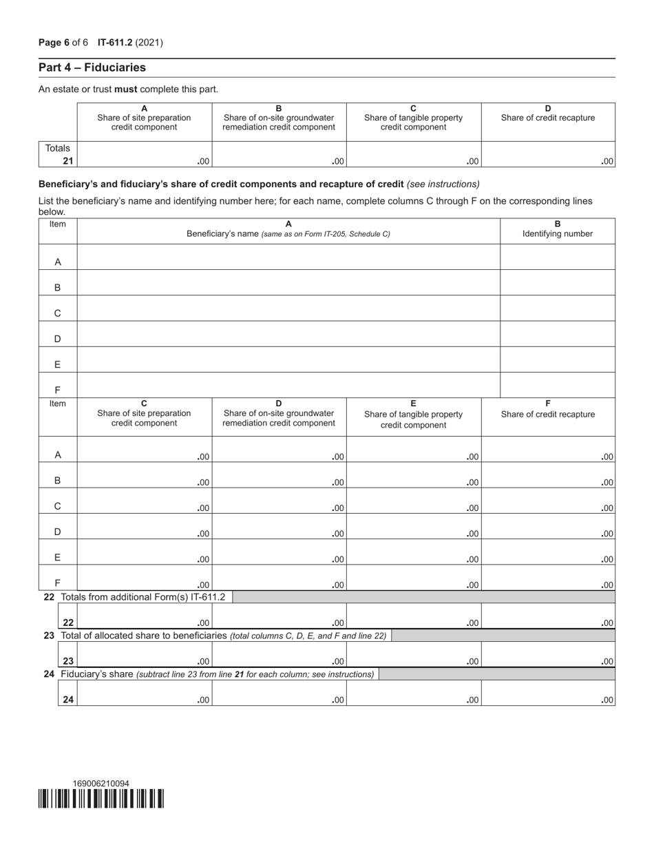 Form IT-611.2 Claim for Brownfield Redevelopment Tax Credit for Qualified Sites Accepted Into the Brownfield Cleanup Program on or After July 1, 2015 - New York, Page 6