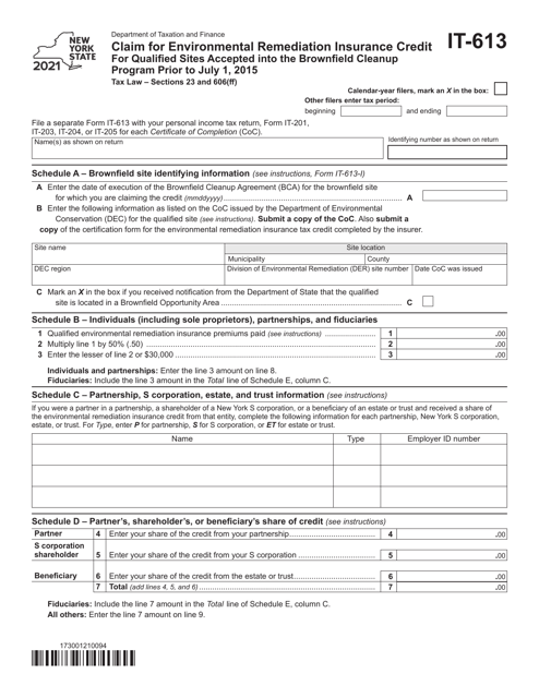 Form IT-613 2021 Printable Pdf