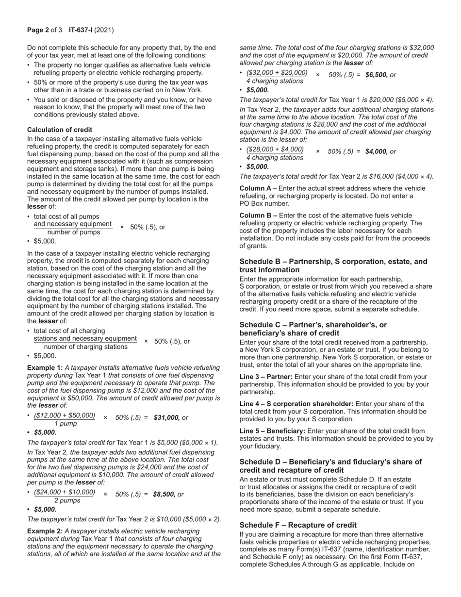 Instructions for Form IT-637 Alternative Fuels and Electric Vehicle Recharging Property Credit - New York, Page 2