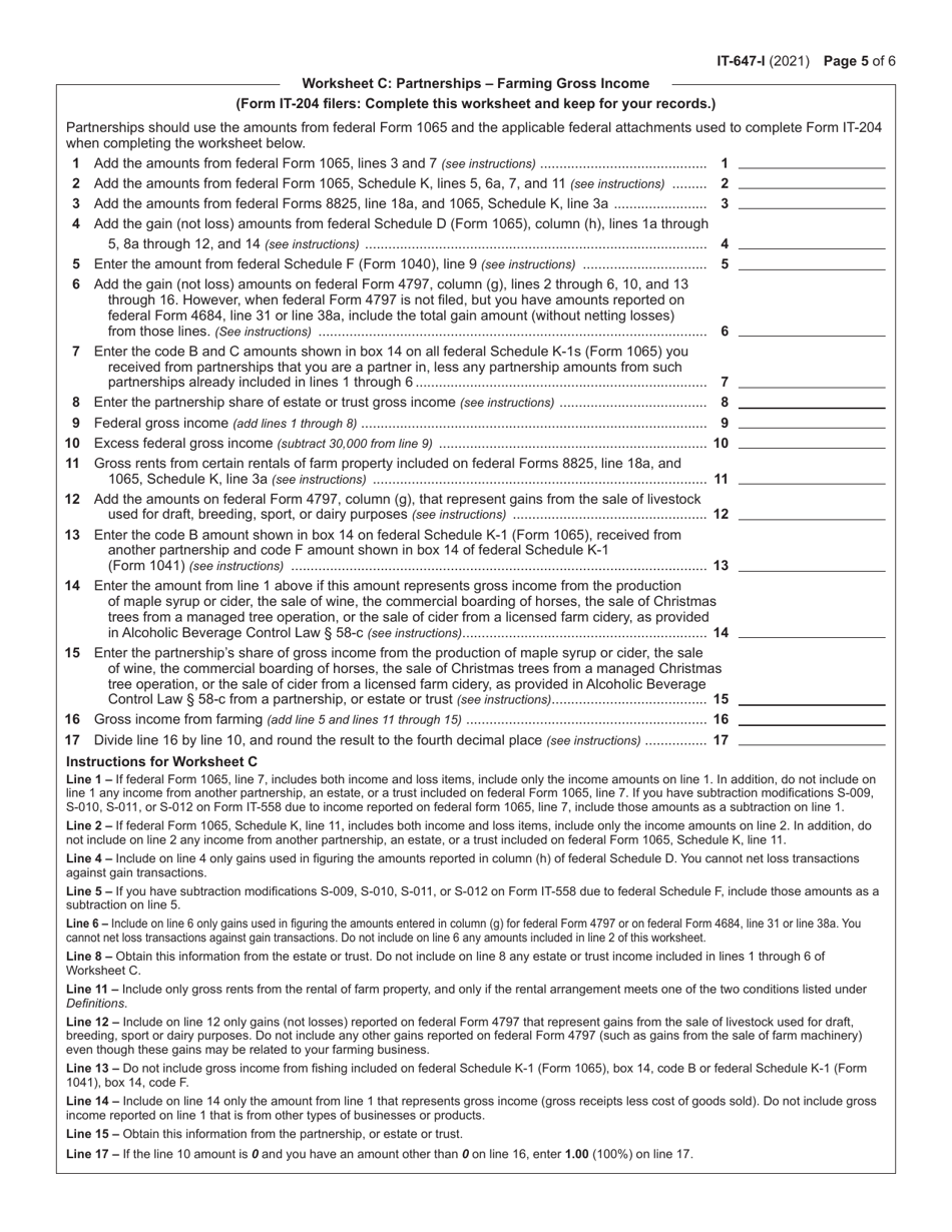 Instructions for Form IT-647, IT-647-ATT - New York, Page 5