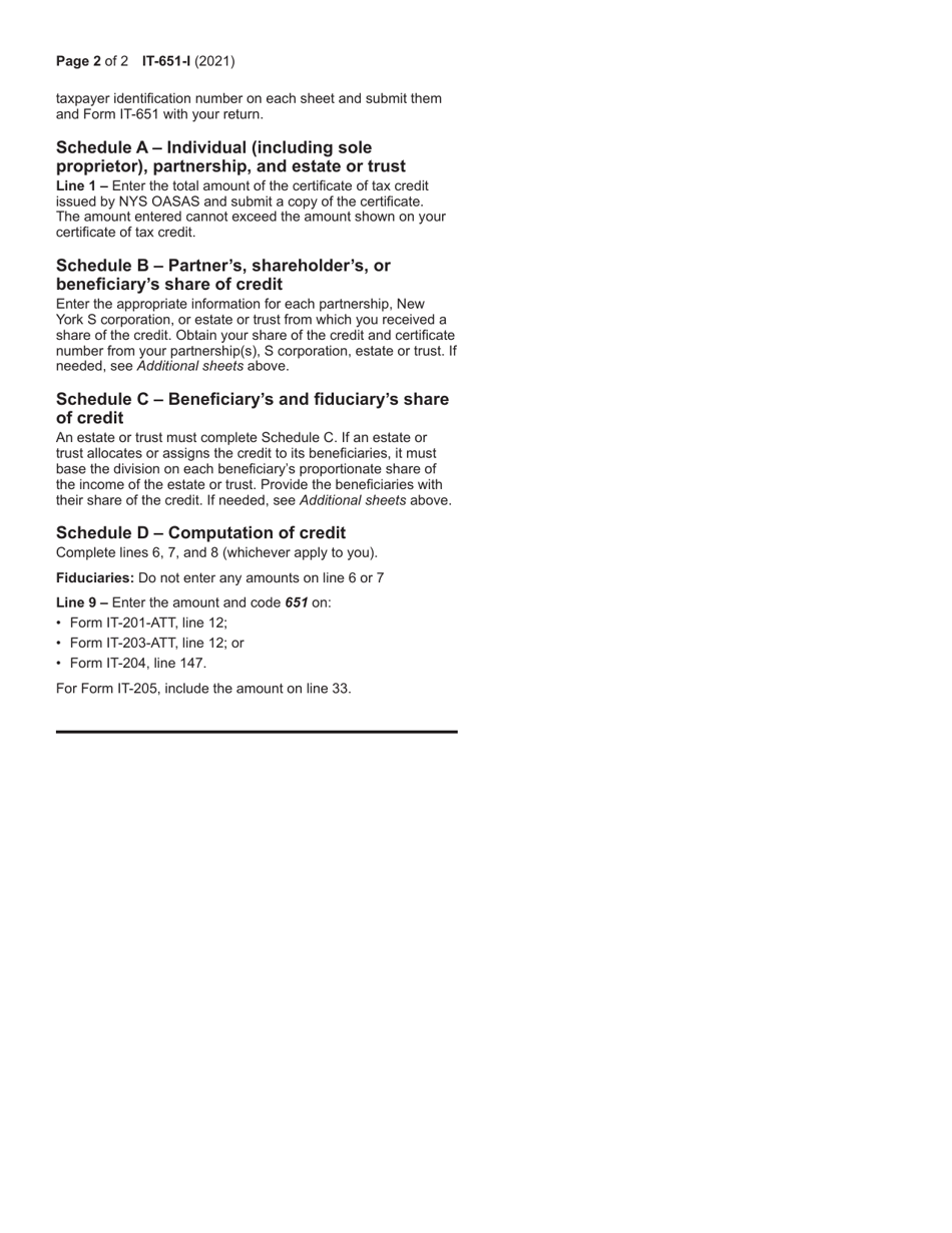 Instructions for Form IT-651 Recovery Tax Credit - New York, Page 2