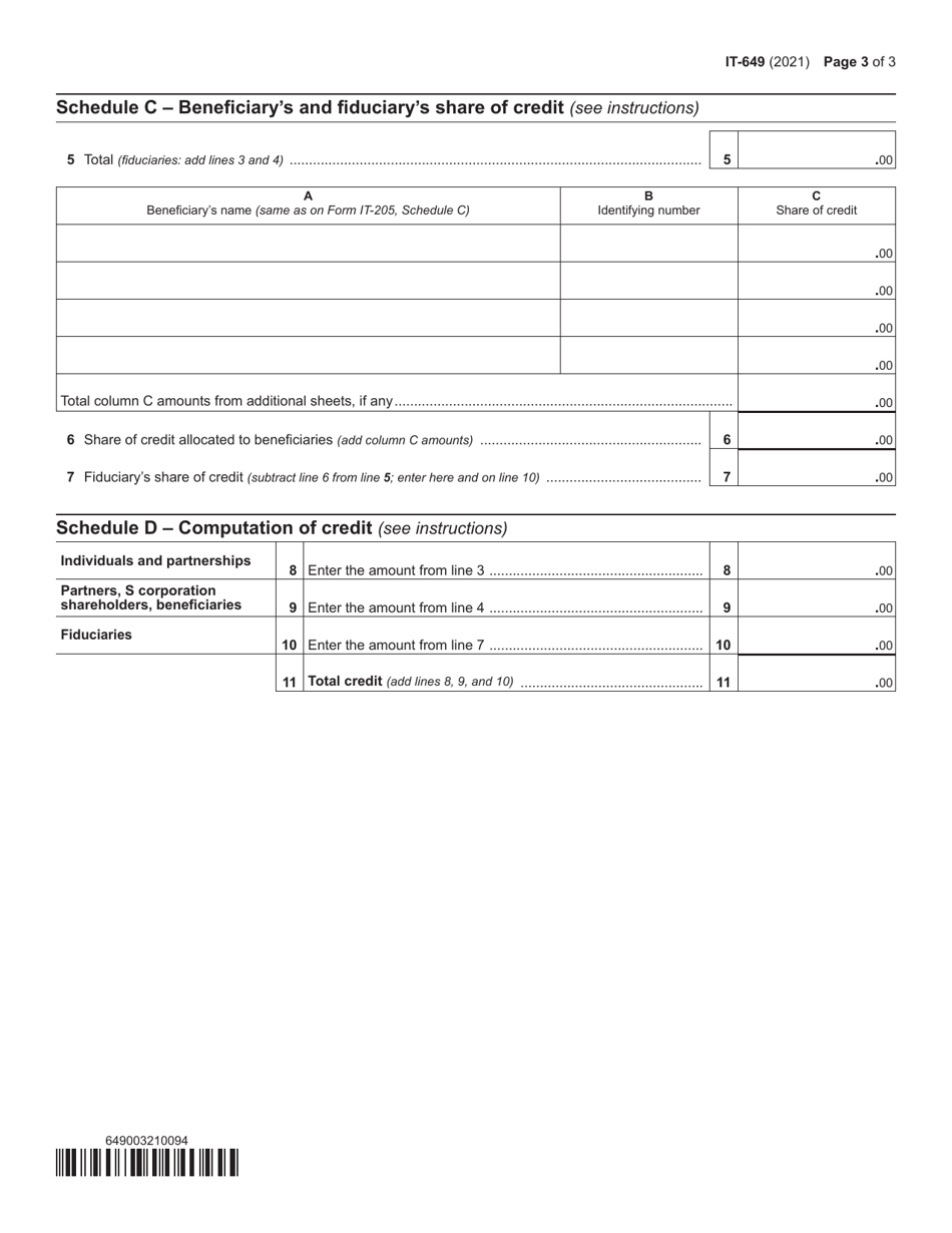 Form IT-649 Farm Donations to Food Pantries Credit - New York, Page 3