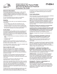 Instructions for Form IT-654 New York City Musical and Theatrical Production Tax Credit - New York