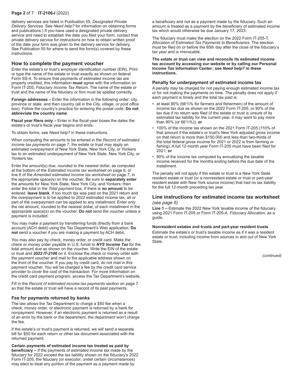 Instructions for Form IT-2106 Estimated Income Tax Payment Voucher for Fiduciaries - New York, Page 2
