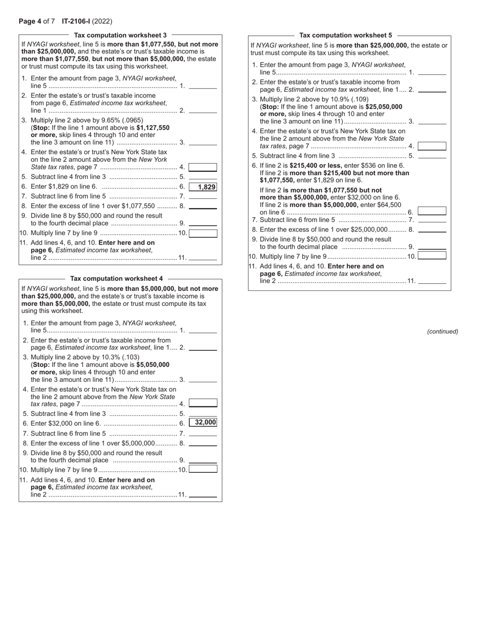 Instructions for Form IT-2106 Estimated Income Tax Payment Voucher for Fiduciaries - New York, Page 4