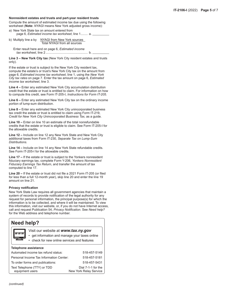 Instructions for Form IT-2106 Estimated Income Tax Payment Voucher for Fiduciaries - New York, Page 5