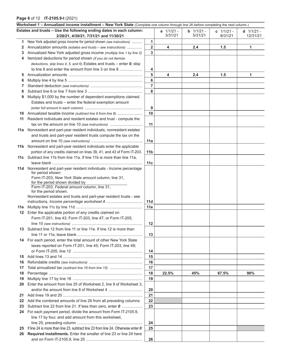 Instructions for Form IT-2105.9 Underpayment of Estimated Tax by Individuals and Fiduciaries - New York, Page 6