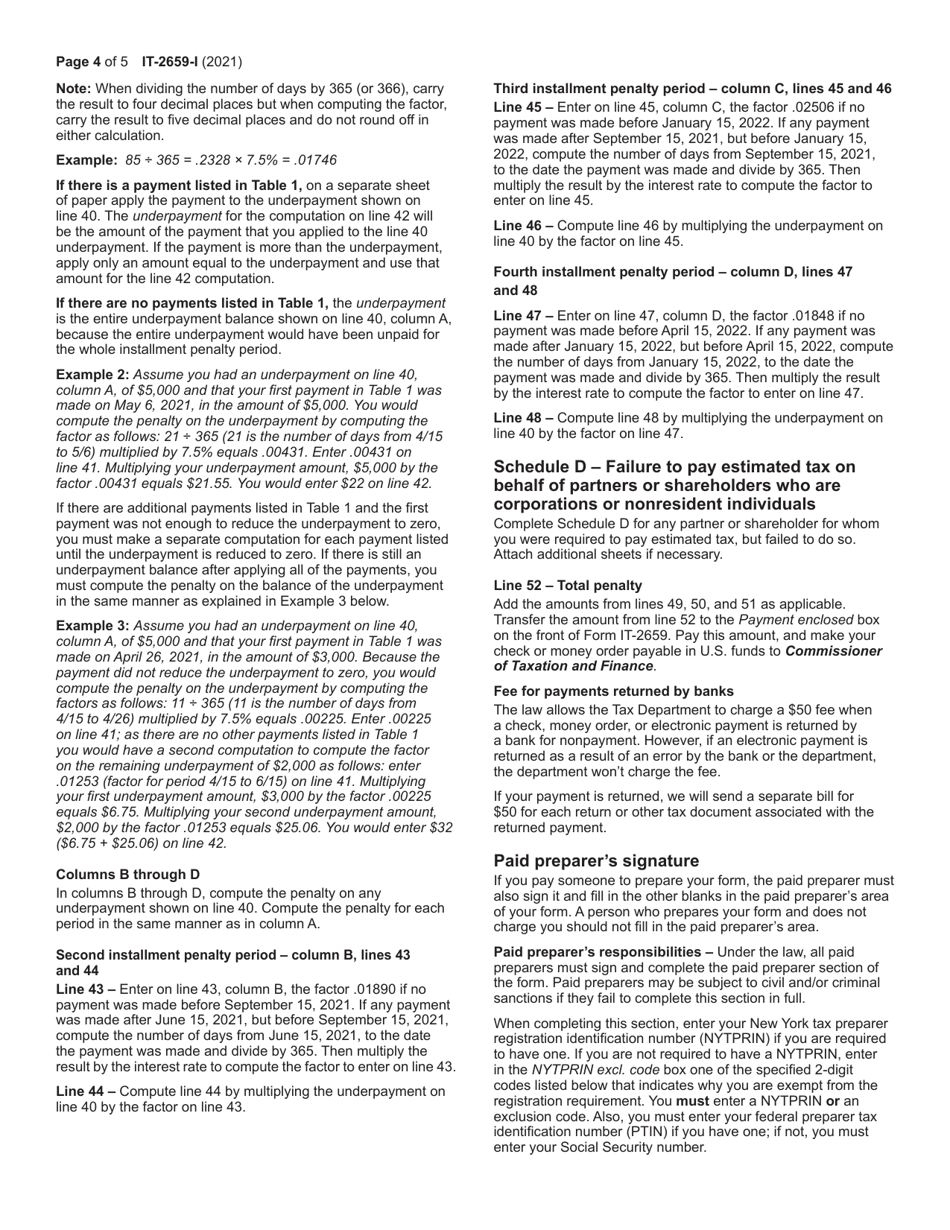 Instructions for Form IT-2659 Estimated Tax Penalties for Partnerships and New York S Corporations - New York, Page 4