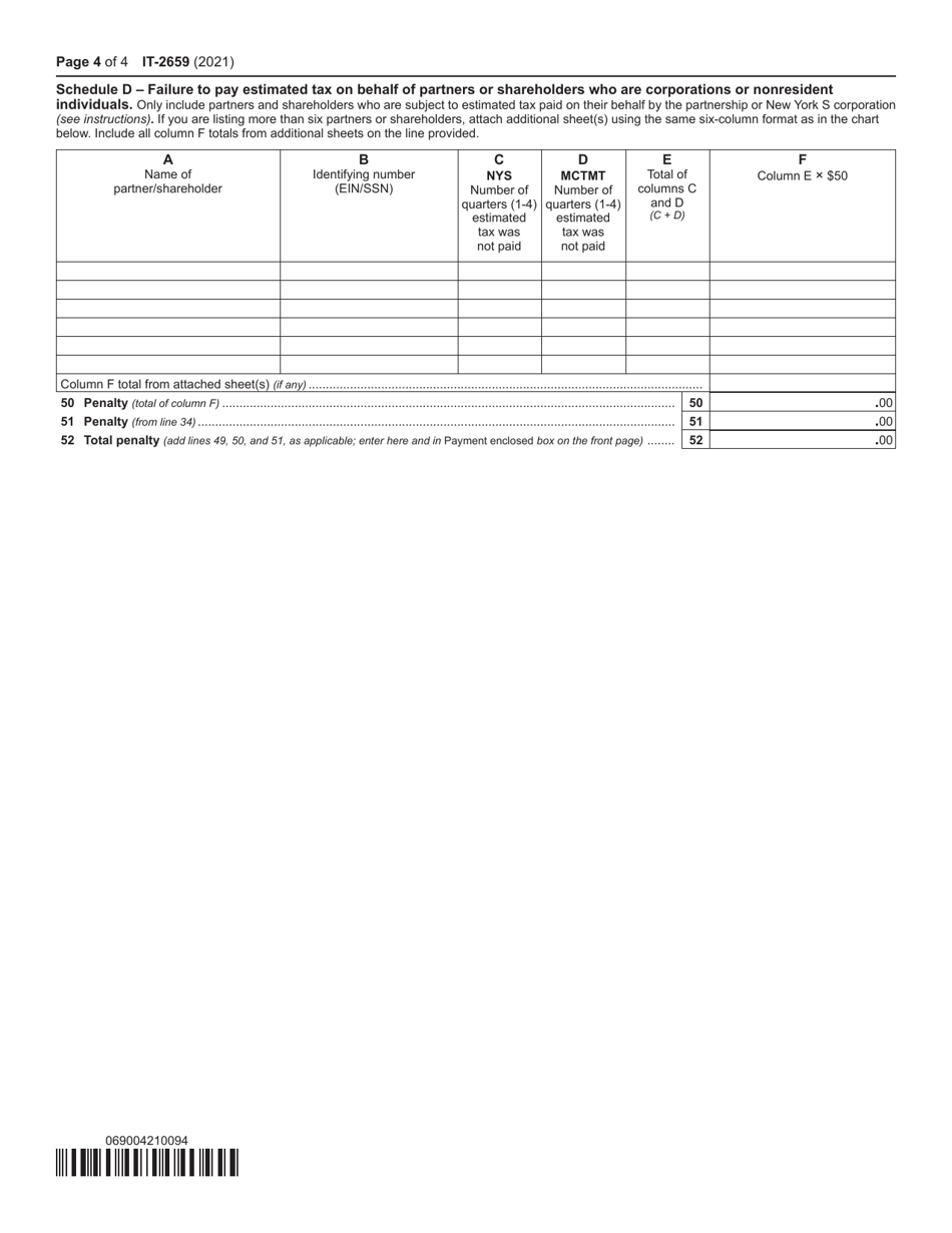 Form IT-2659 Estimated Tax Penalties for Partnerships and New York S Corporations - New York, Page 4