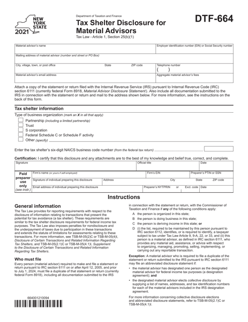 Form DTF-664 2021 Printable Pdf