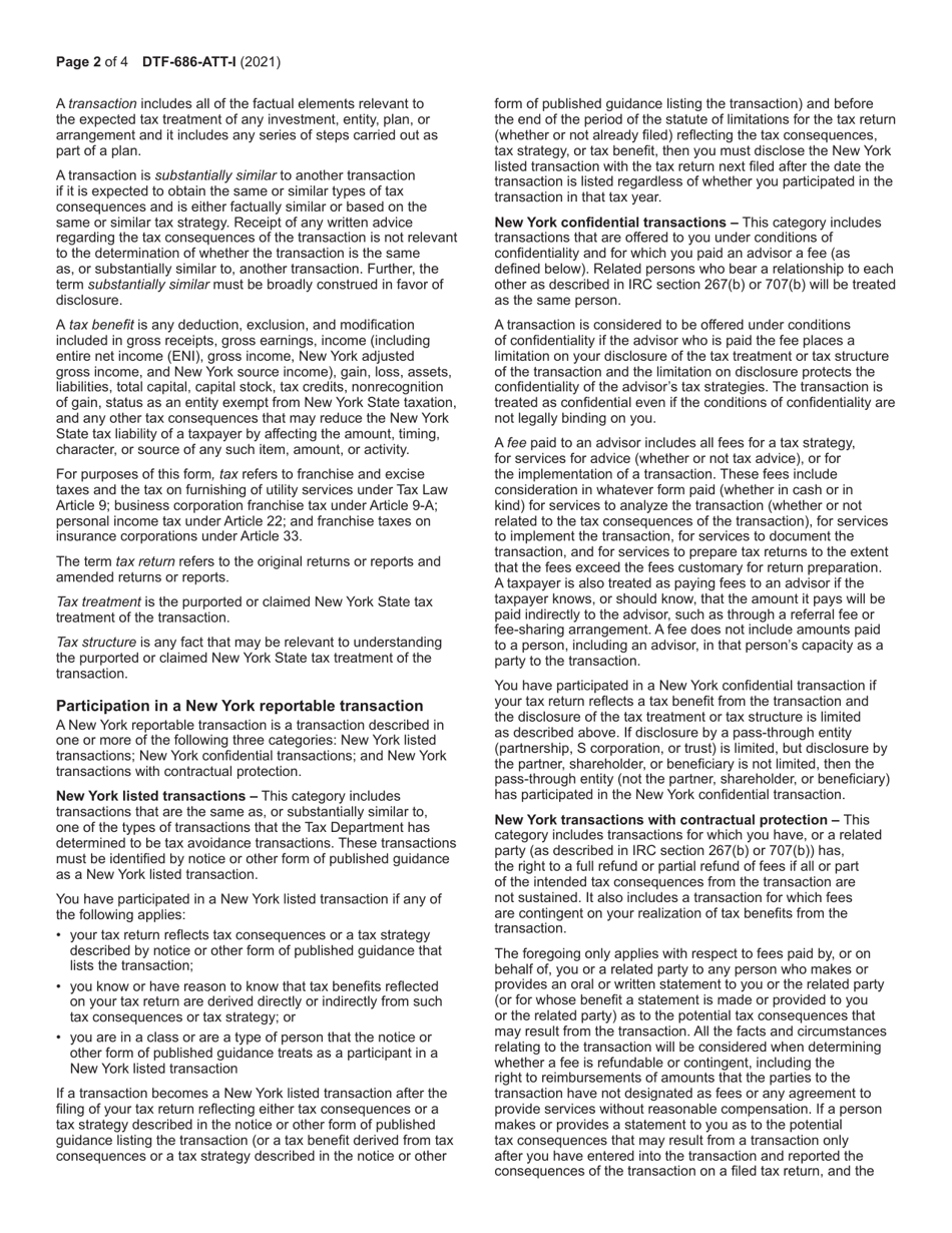Instructions for Form DTF-686-ATT New York Reportable Transaction Disclosure Statement and Request for a Determination - New York, Page 2