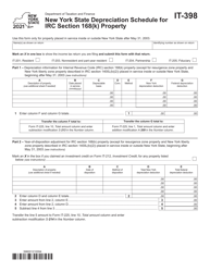 Document preview: Form IT-398 New York State Depreciation Schedule for IRC Section 168(K) Property - New York, 2021