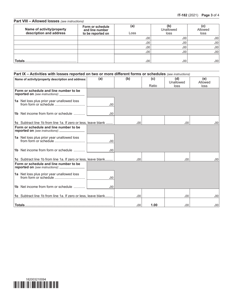 Form IT-182 Passive Activity Loss Limitations for Nonresidents and Part-Year Residents - New York, Page 3