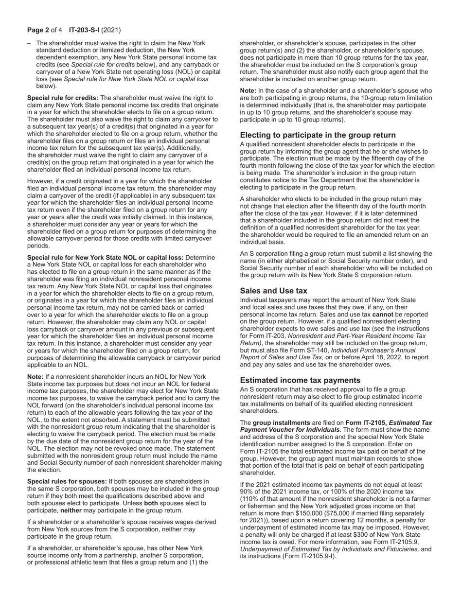Instructions for Form IT-203-S Group Return for Nonresident Shareholders of New York S Corporations - New York, Page 2