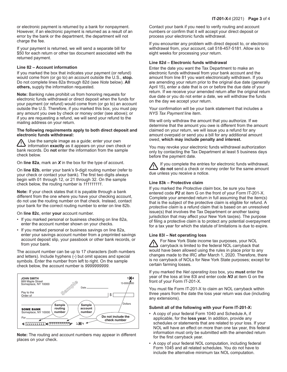 Instructions for Form IT-201-X Amended Resident Income Tax Return - New York, Page 3