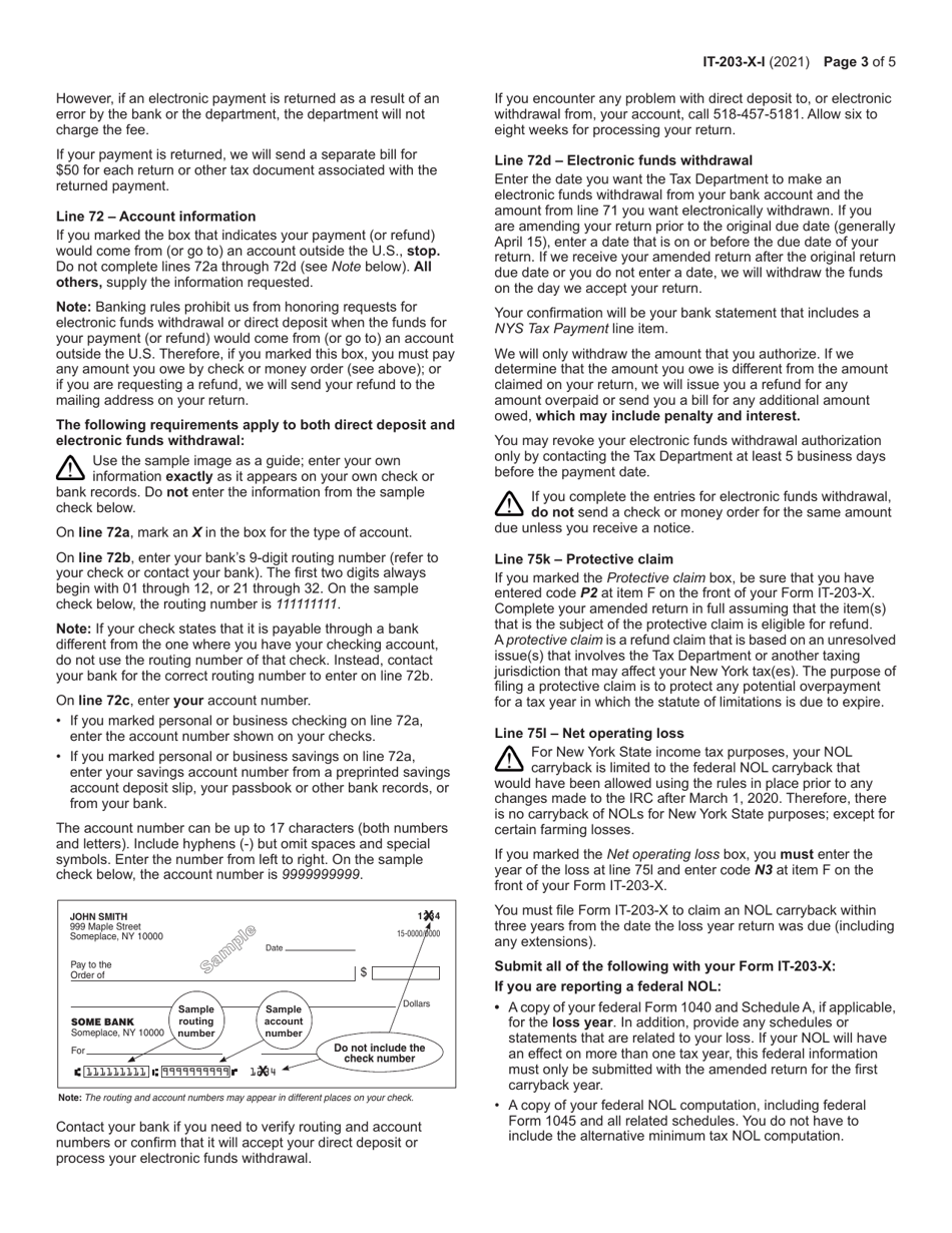 Instructions for Form IT-203-X Amended Nonresident and Part-Year Resident Income Tax Return - New York, Page 3